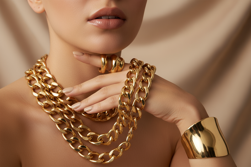 should have gold plated chunky jewellery in hand